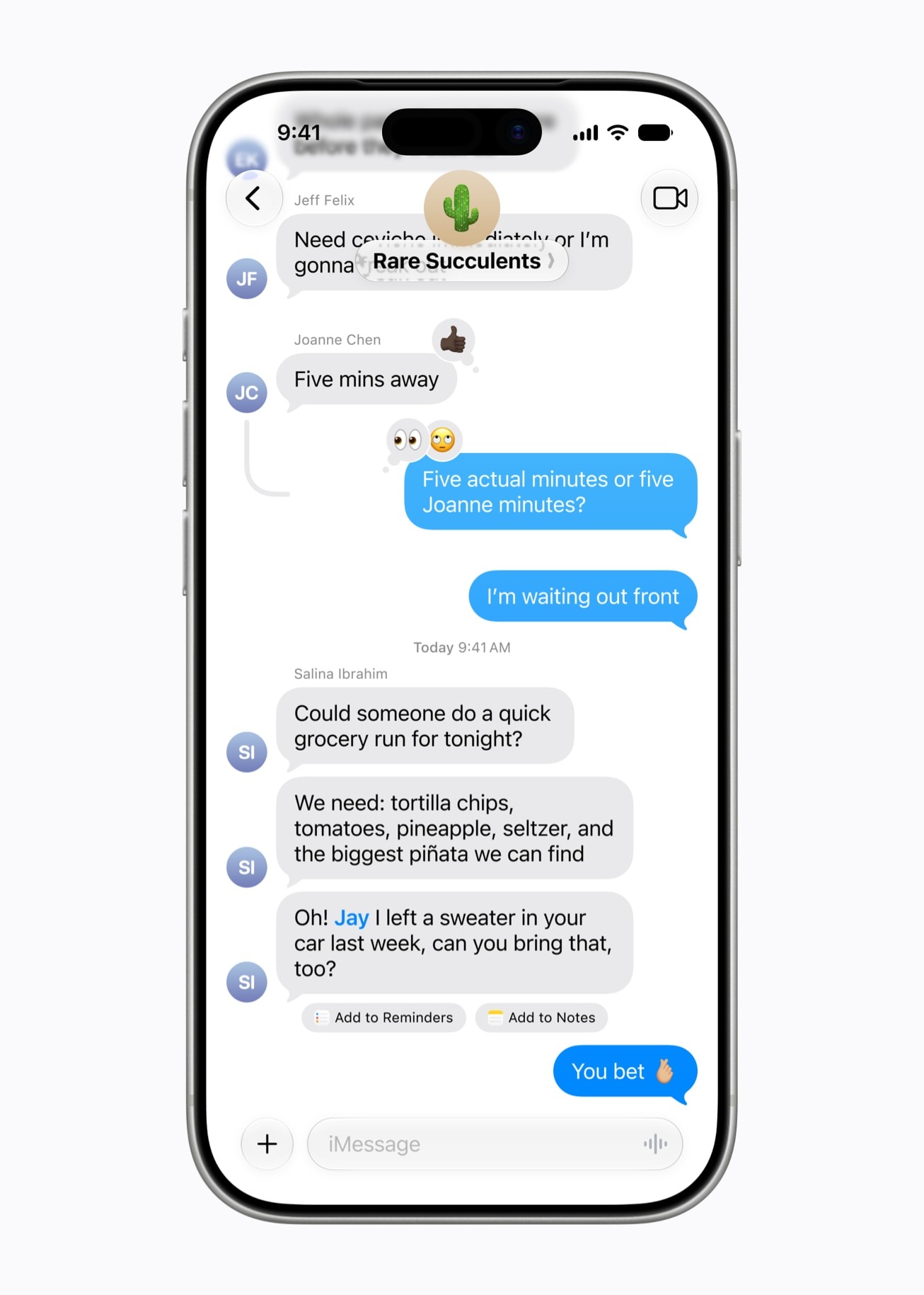 Sugerencias de Apple Intelligence en Messages para crear notas o recordatorios