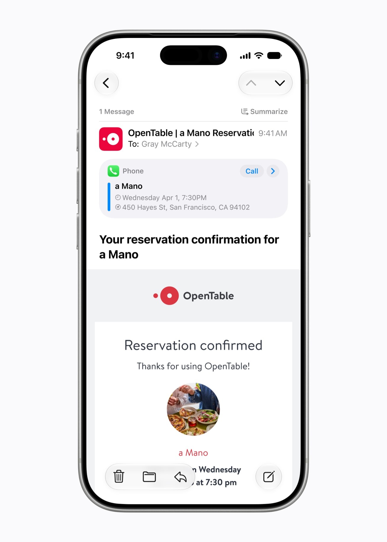 Sugerencias inteligentes de Apple Intelligence dentro de Mail
